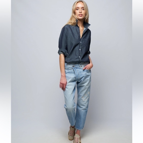 FRANK & EILEEN Barry Woven Button Up Long Sleeve Denim Top Raw Rinse Denim - Picture 4 of 12